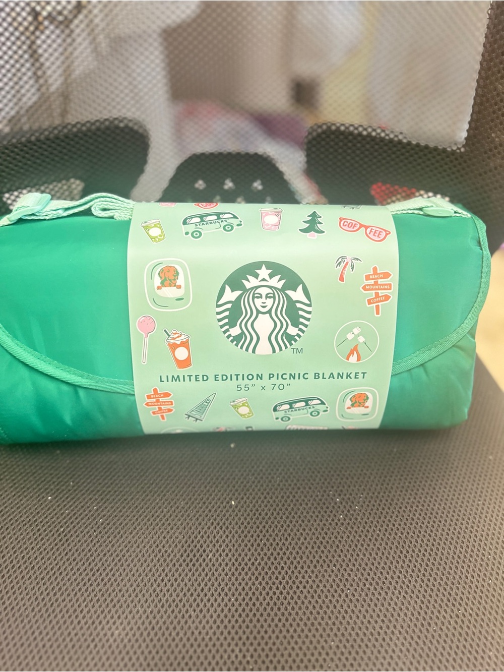 Starbucks Green Roll-Up Picnic Blanket with Logo Sleeve
